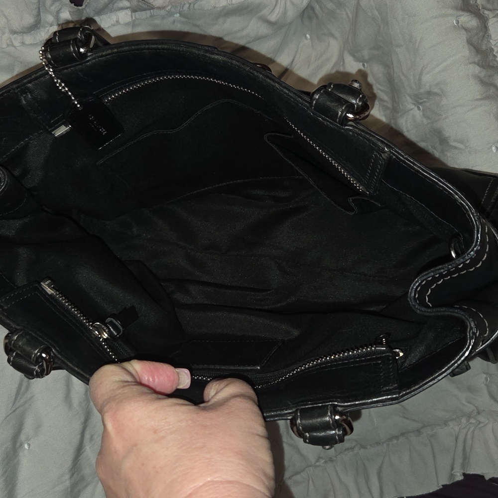 Coach Black Leather Hampton Handbag with Silver Accents - Picture 11 of 16